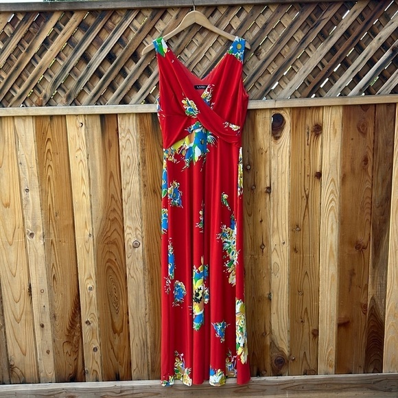 Lauren Ralph Lauren A Line Long Floral Jersey Sleeveless Maxi Dress Sz 10 - Picture 1 of 8